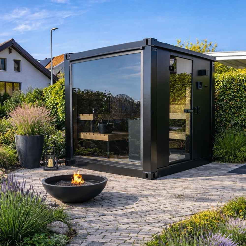 Unique Sauna – The Cube M – Die Aussensauna mit Feuerring Unique Sauna - The Cube M - Die Aussensauna mit Feuerring